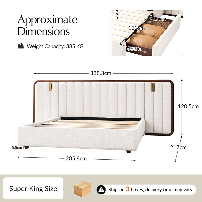 Modory Moro Upholstered Bed Frame with Modular Headboard & Side Storage