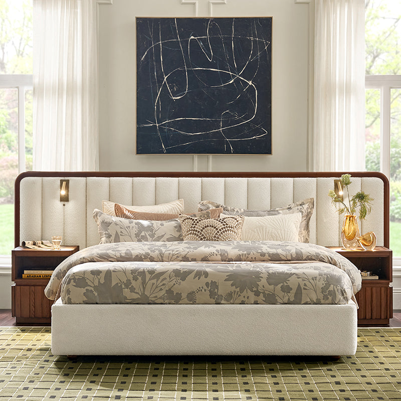 Modory Upholstered Bed Frame with Modular Headboard & Side Storage