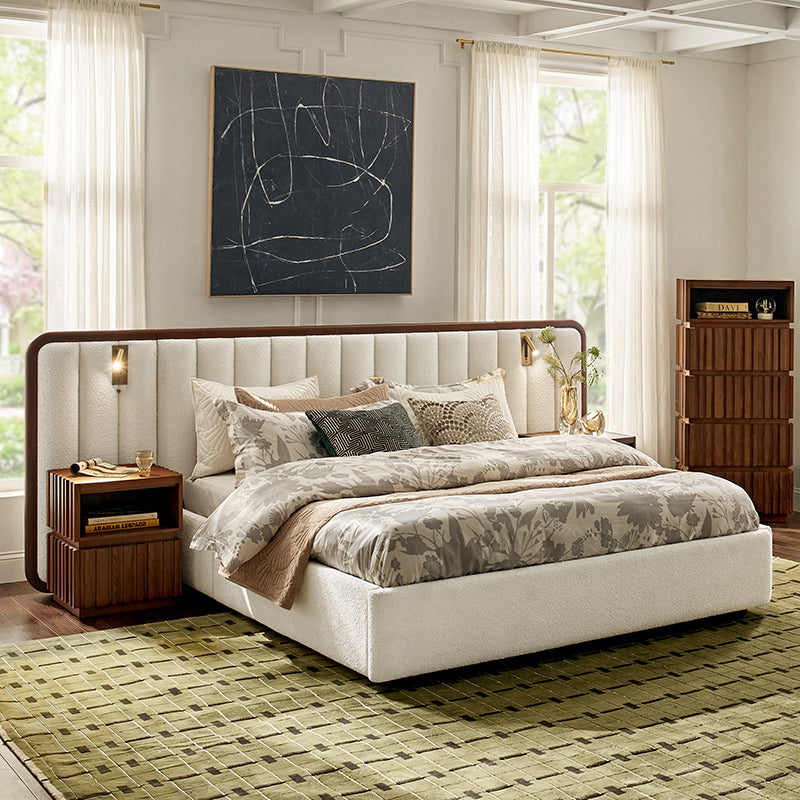 Modory Upholstered Bed Frame with Modular Headboard & Side Storage