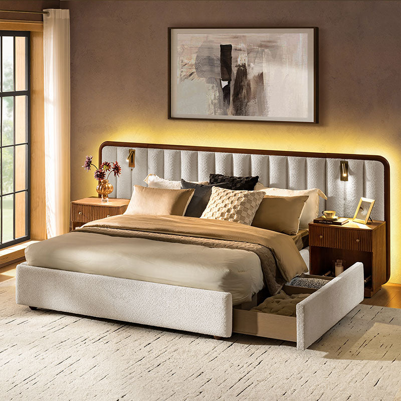 Modory Moro Upholstered Bed Frame with Modular Headboard & Side Storage