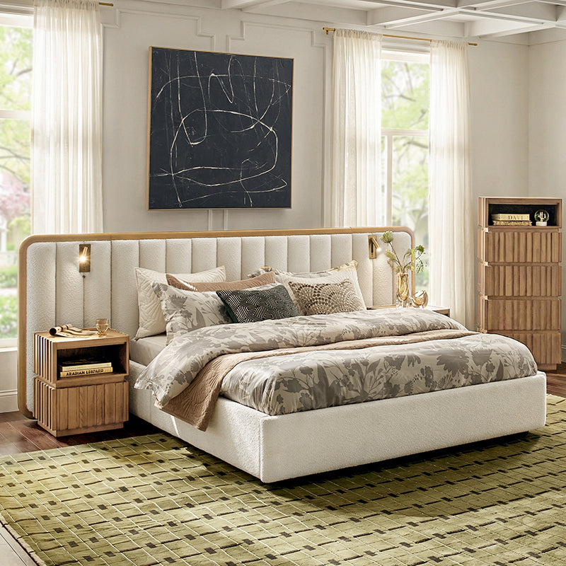Modory Upholstered Bed Frame with Modular Headboard & Side Storage