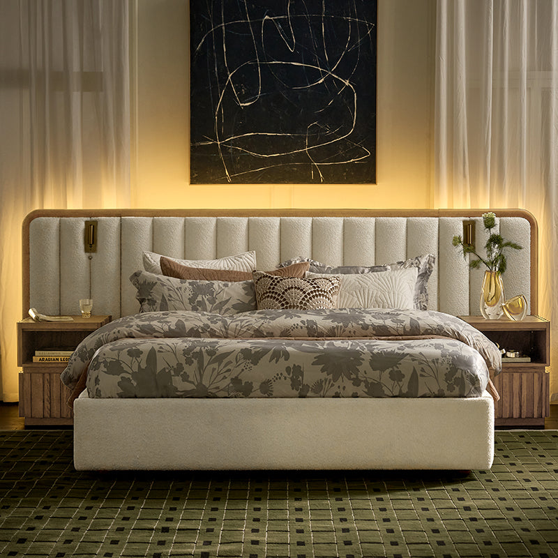 Modory Upholstered Bed Frame with Modular Headboard & Side Storage