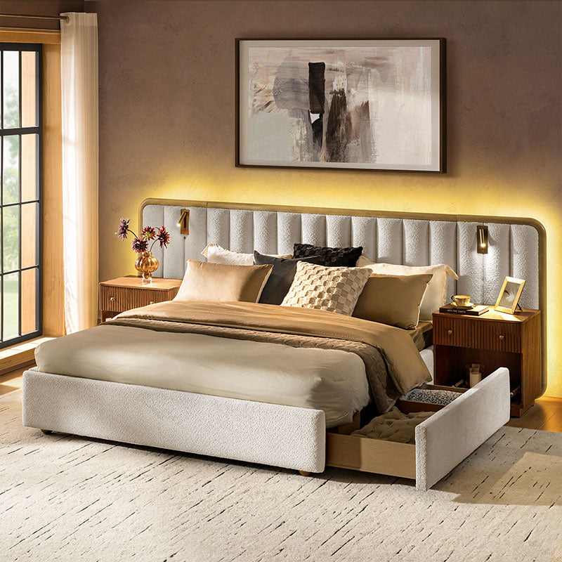 Modory Moro Upholstered Bed Frame with Modular Headboard & Side Storage