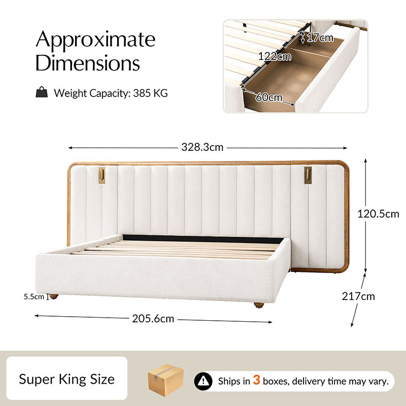 Modory Moro Upholstered Bed Frame with Modular Headboard & Side Storage