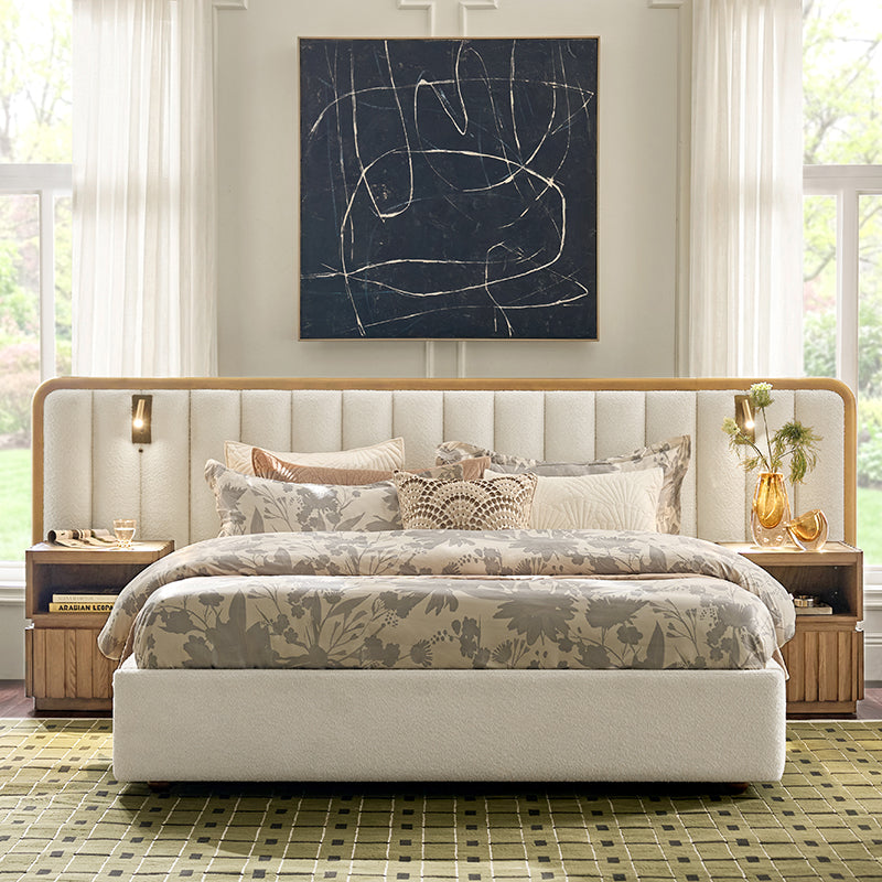 Modory Upholstered Bed Frame with Modular Headboard & Side Storage