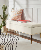 Velvet Upholstered Storage Bench with Gold Base & Nailhead Trim