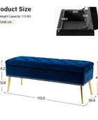Velvet Upholstered Storage Bench with Gold Base & Nailhead Trim