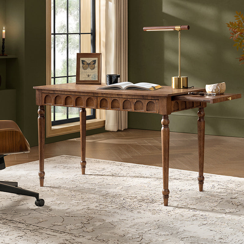 Theo Farmhouse 2-Drawer Office Desk with Charging & Tray