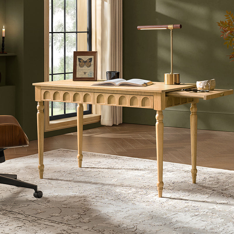 Theo Farmhouse 2-Drawer Office Desk with Charging & Tray