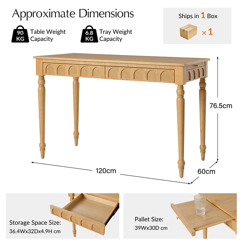 Theo Farmhouse 2-Drawer Office Desk with Charging & Tray