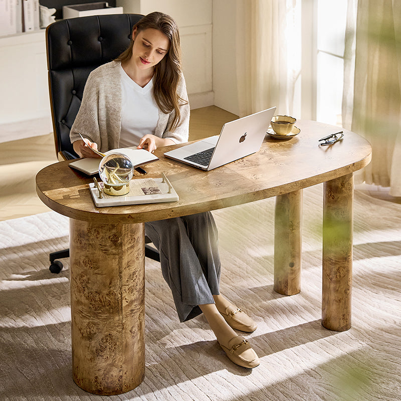 Isaac Modern Burl Wood Desk with Sculptural Curves