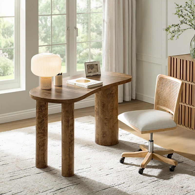 Isaac Modern Burl Wood Desk with Sculptural Curves