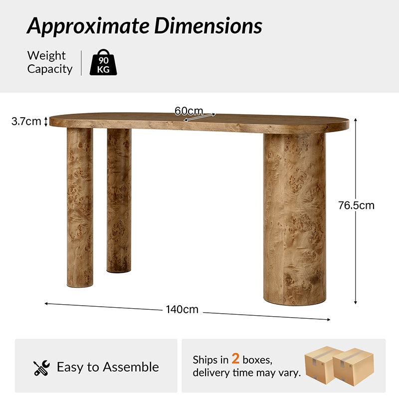 Isaac Modern Burl Wood Desk with Sculptural Curves