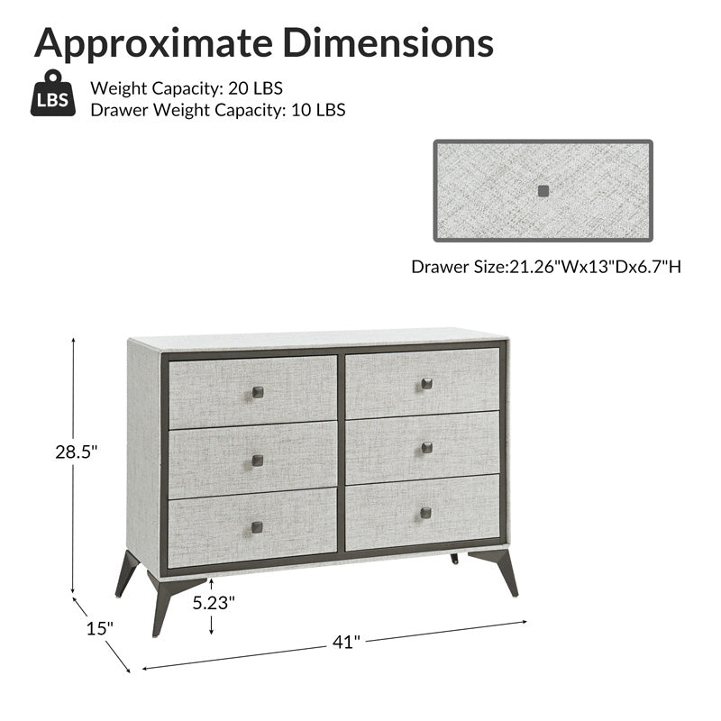 Laura 6-Drawer Upholstered Dresser