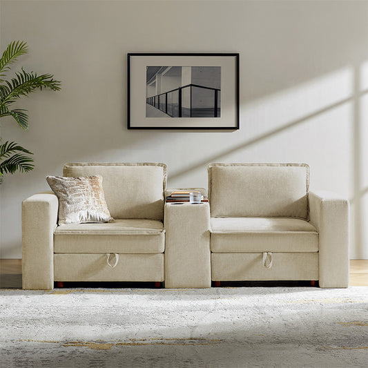 Miriam Sectional Sofa with Storage, Tabletop, Cup Holders & USB Ports