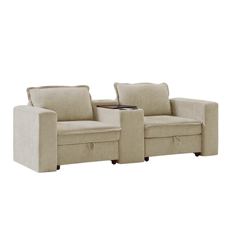 Miriam Sectional Sofa with Storage, Tabletop, Cup Holders & USB Ports
