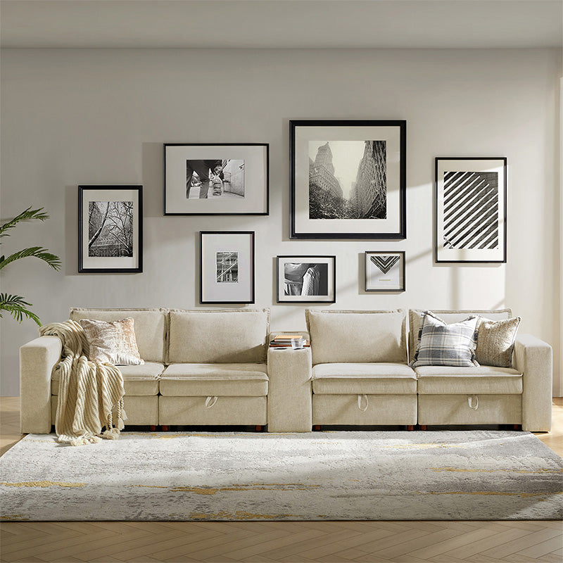 Miriam Sectional Sofa with Storage, Tabletop, Cup Holders & USB Ports