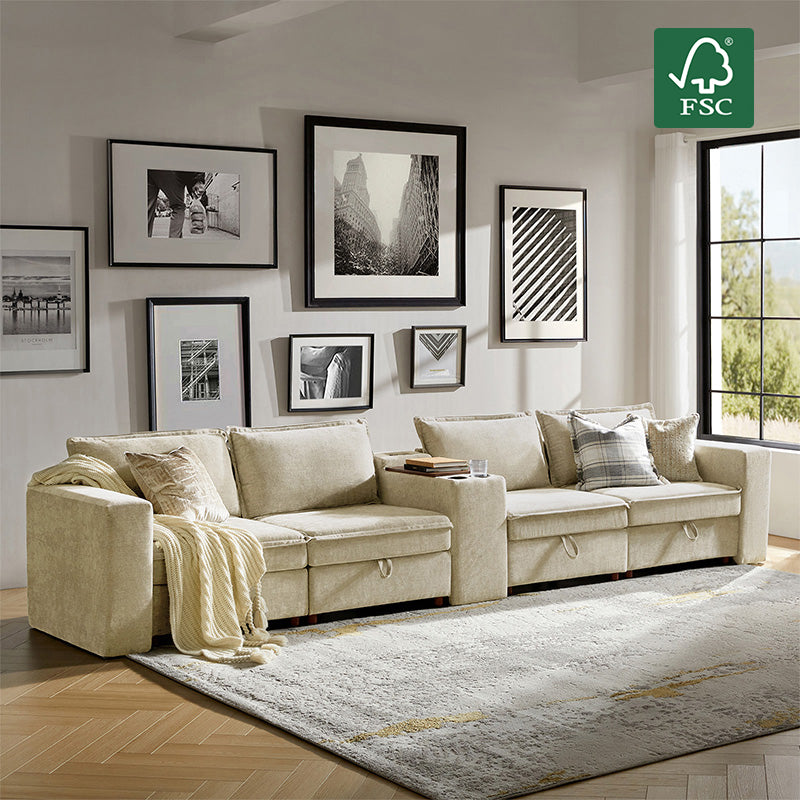 Miriam Sectional Sofa with Storage, Tabletop, Cup Holders & USB Ports