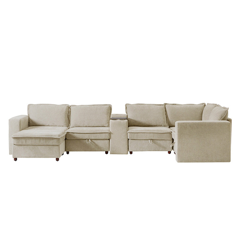 Miriam Sectional Sofa with Storage, Tabletop, Cup Holders & USB Ports