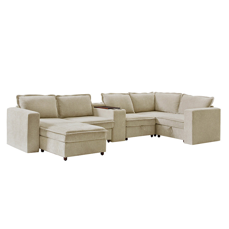 Miriam Sectional Sofa with Storage, Tabletop, Cup Holders & USB Ports