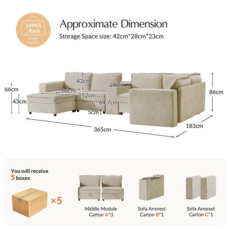 Miriam Sectional Sofa with Storage, Tabletop, Cup Holders & USB Ports