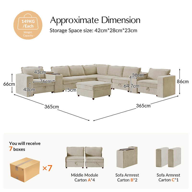 Miriam Sectional Sofa with Storage, Tabletop, Cup Holders & USB Ports