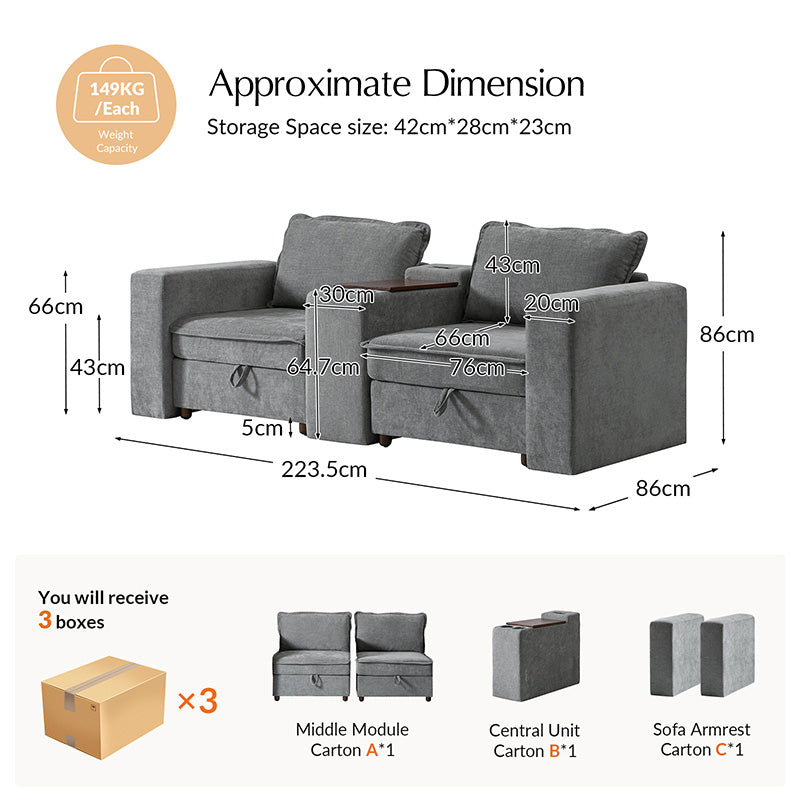 Miriam Sectional Sofa with Storage, Tabletop, Cup Holders & USB Ports