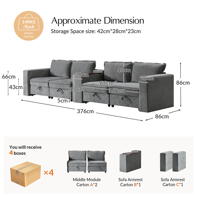 Miriam Sectional Sofa with Storage, Tabletop, Cup Holders & USB Ports