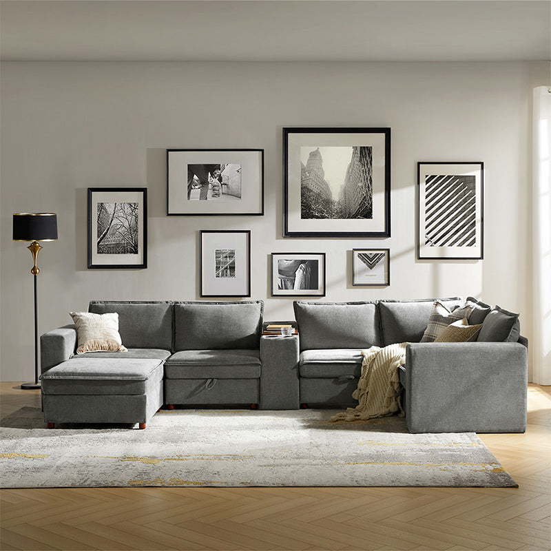 Miriam Sectional Sofa with Storage, Tabletop, Cup Holders & USB Ports