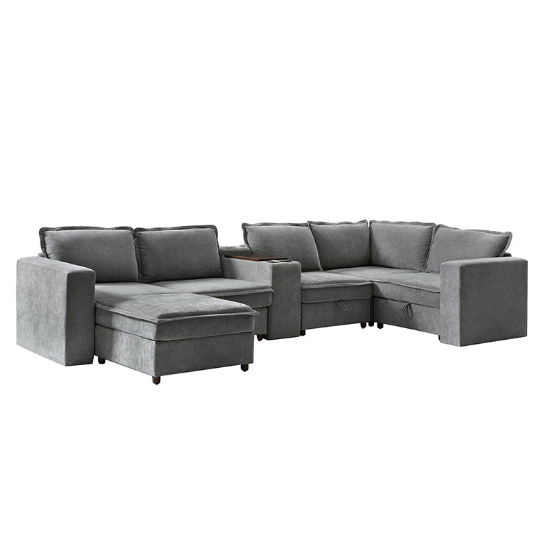Miriam Sectional Sofa with Storage, Tabletop, Cup Holders & USB Ports