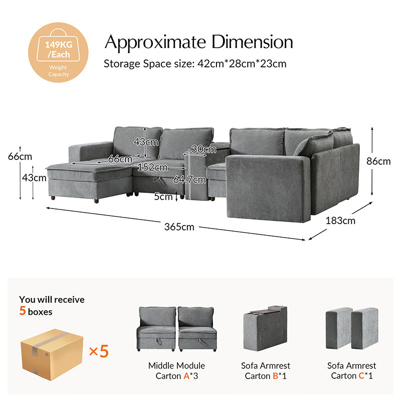 Miriam Sectional Sofa with Storage, Tabletop, Cup Holders & USB Ports