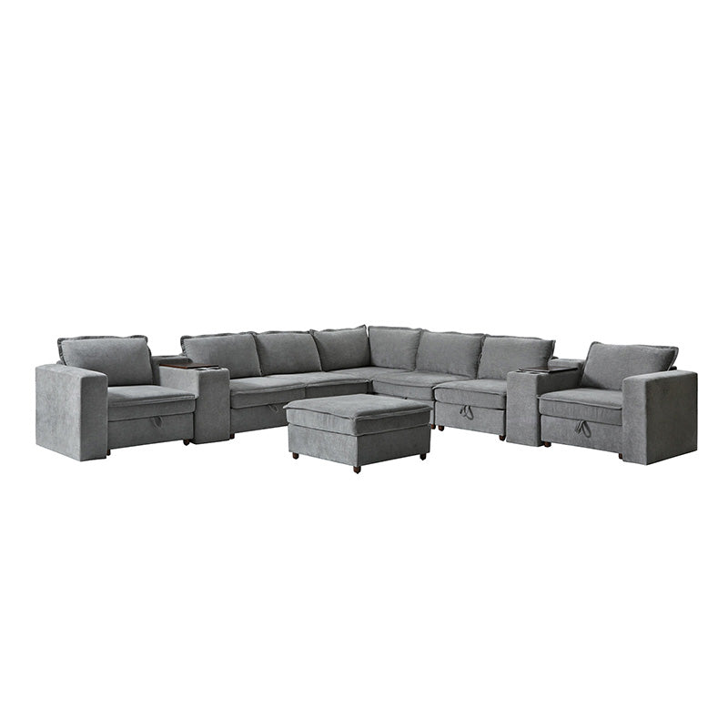 Miriam Sectional Sofa with Storage, Tabletop, Cup Holders & USB Ports