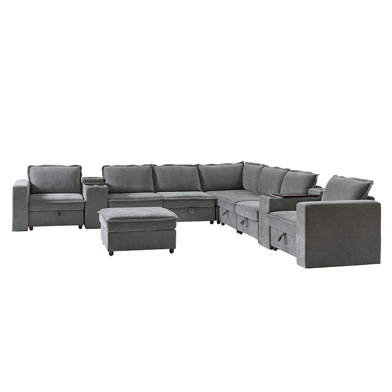 Miriam Sectional Sofa with Storage, Tabletop, Cup Holders & USB Ports