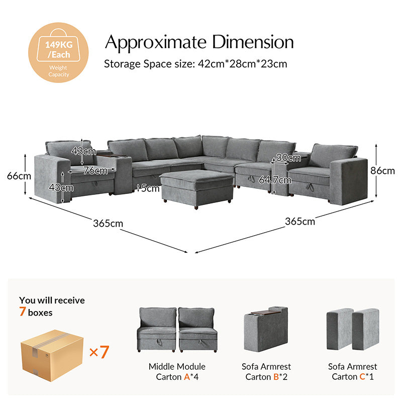 Miriam Sectional Sofa with Storage, Tabletop, Cup Holders & USB Ports