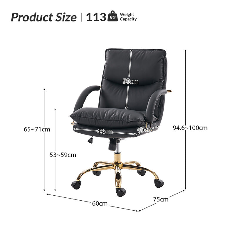 Sandy Ergonomic PU Leather Swivel Office Chair with Armrests