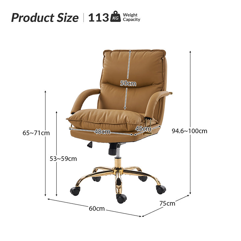 Sandy Ergonomic PU Leather Swivel Office Chair with Armrests