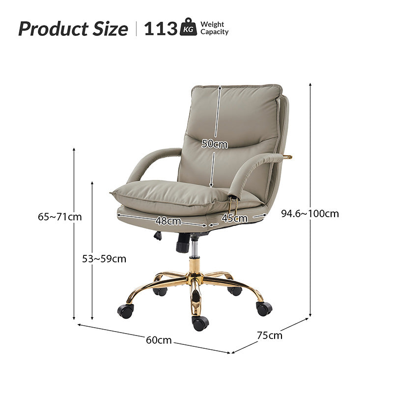 Sandy Ergonomic PU Leather Swivel Office Chair with Armrests