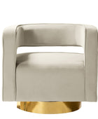 Agata Modern Velvet Swivel Barrel Armchair with 3D Curved Open Back