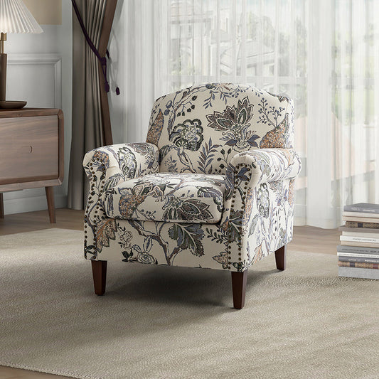 Matteo Floral Upholstered Accent Armchair  with Nailhead Trim